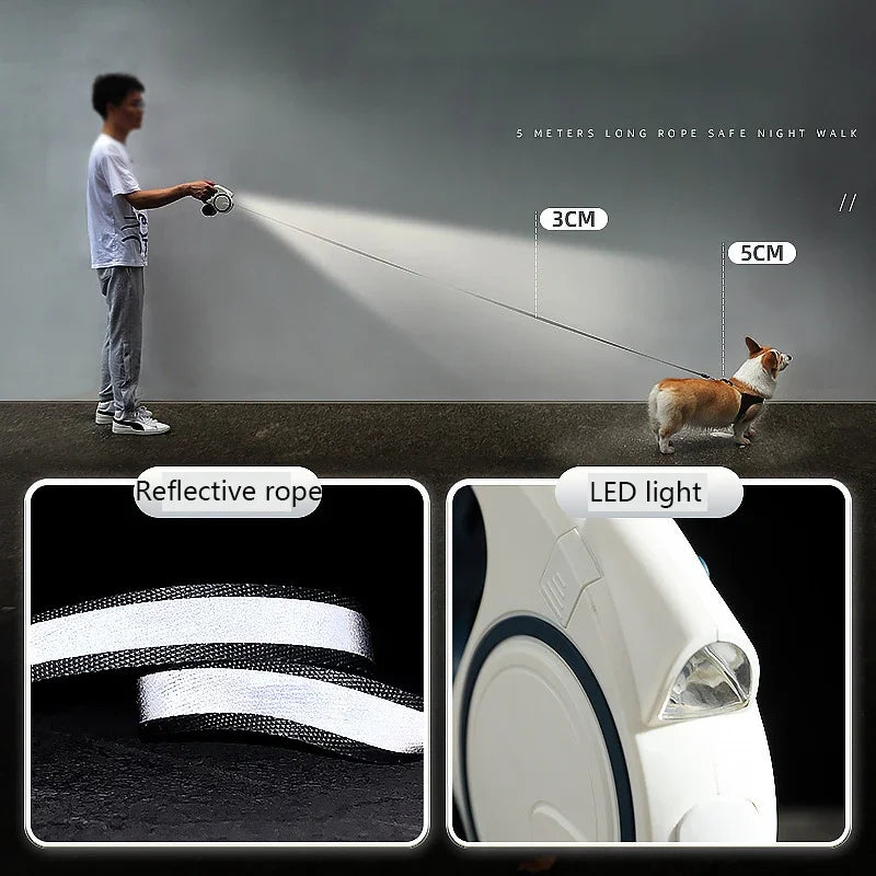 Working Retractable Dog Leash With LED
